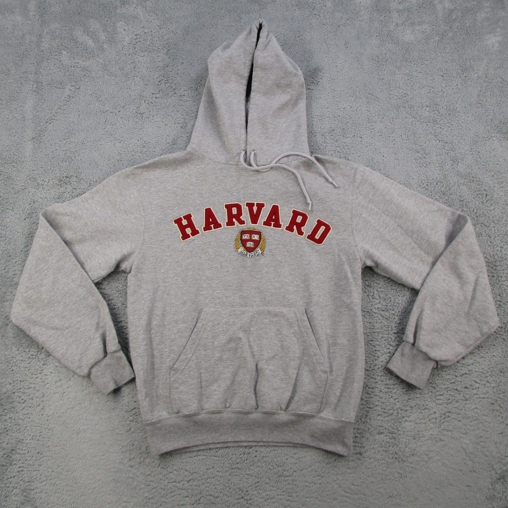 Champion Harvard University Hoodie Sweatshirt Gray Red Applique Small CS2071-930